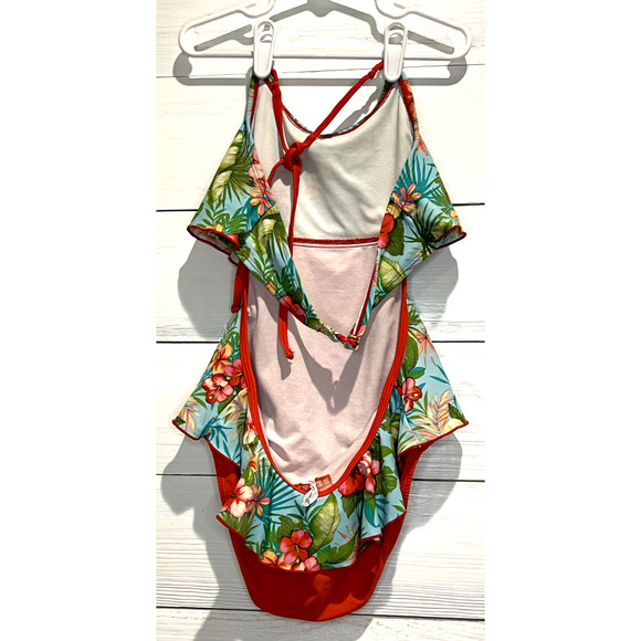 Tommy Bahama RELAX Girls Bathing Suit one piece Hawaiian Print Red size 10 - Picture 2 of 3